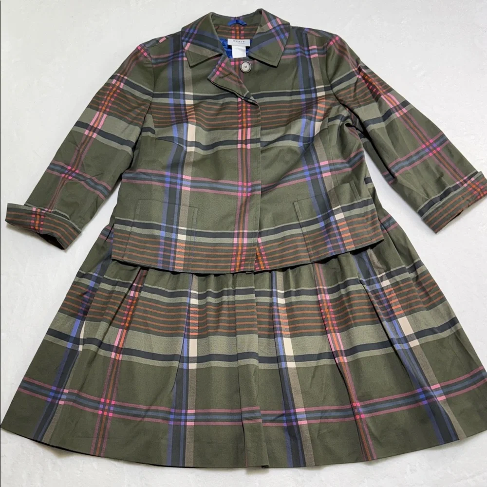 Akris Punto Green Plaid Skirt Set with Matching Blazer